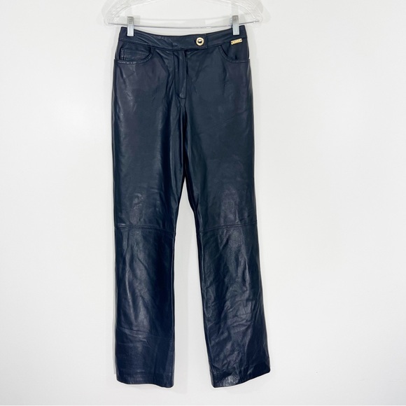 St. John Collection Black Leather Fully Lined Straight Leg Pants Size 2 - Picture 1 of 8